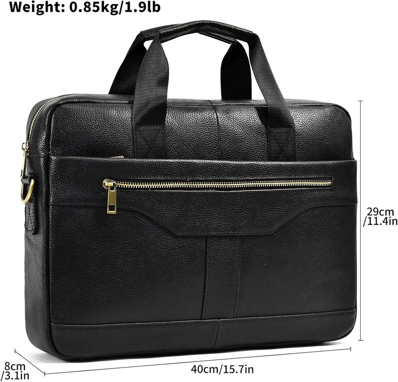 SAIION Genuine Leather Briefcase for Men, Laptop Computer Shoulder Bag With Strap, 15.6 Inch Business Travel Work Handbag - Image 2